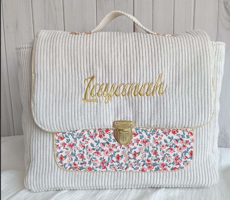 Cartable Agathe - Rose poudré personnalisé